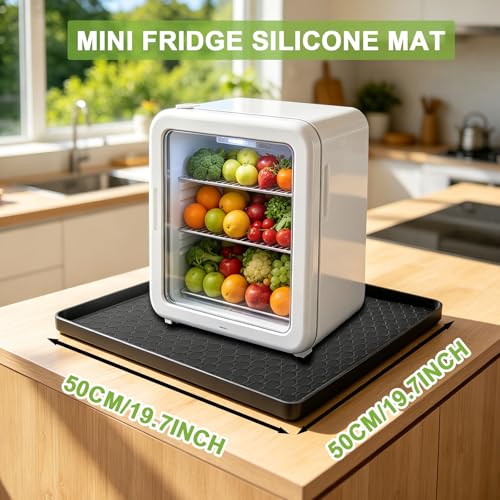 Fridge Mats with Raised Edge,19.7" x 19.7" Washer and Dryer Top Protector Mat,Washing Machine Drain Pan Silicone Mat,Non-Slip Under Sink Mat Washer Drip Tray for Refrigerator Laundry,Black by PTAZSCTC - Used condition - Image 2