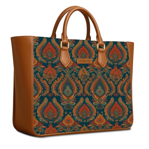 Image of The Purple Tree Handcrafted Women's Tote Bag with Vegan Leather Handles & Indian Prints, Shoulder Tote Bag and Handbag for Office and College (Pack of 1)