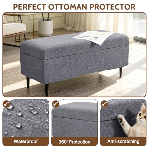 Image of FUANGUI Waterproof Ottoman Cover Slipcovers Rectangular Folding Stretch | Storage Bench Footrest Sofa Stool Covers Footstool Protector with Elastic Bottom, Removable Washable,Medium