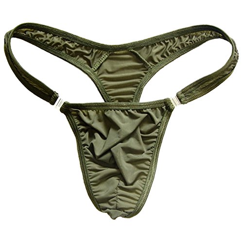 WenMei Men's Bikini Boxer Briefs trip Thongs G-string milk silk Underwear Shorts (Army Green)