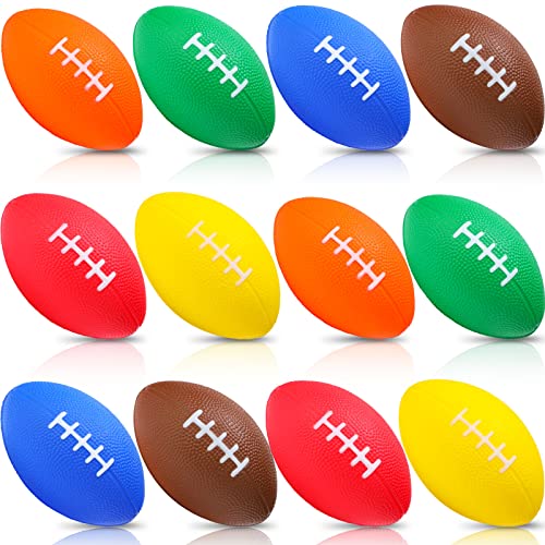 Jerify 12 Pcs Mini Footballs for Kids Spiral Foam Football 5 Inch Soft Footballs Small Waterproof Foam Football Sports Birthday Toddler Football for Indoor and Outdoor Game (Bright Color, Cute Style)