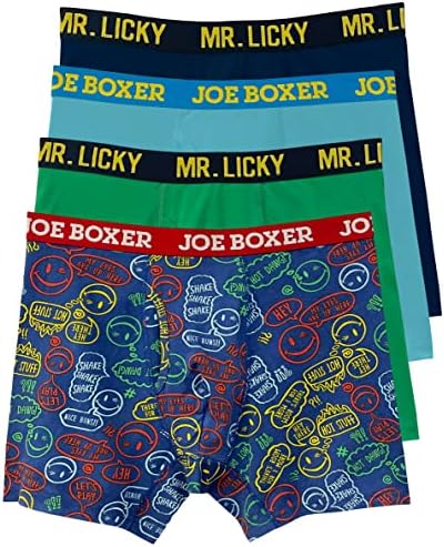 Joe Boxer Mens Boxer Briefs 4-Pack – Group Chat Print and Solid Stretch Cotton Boxer Briefs for Men Pack (Mint Green, Large)