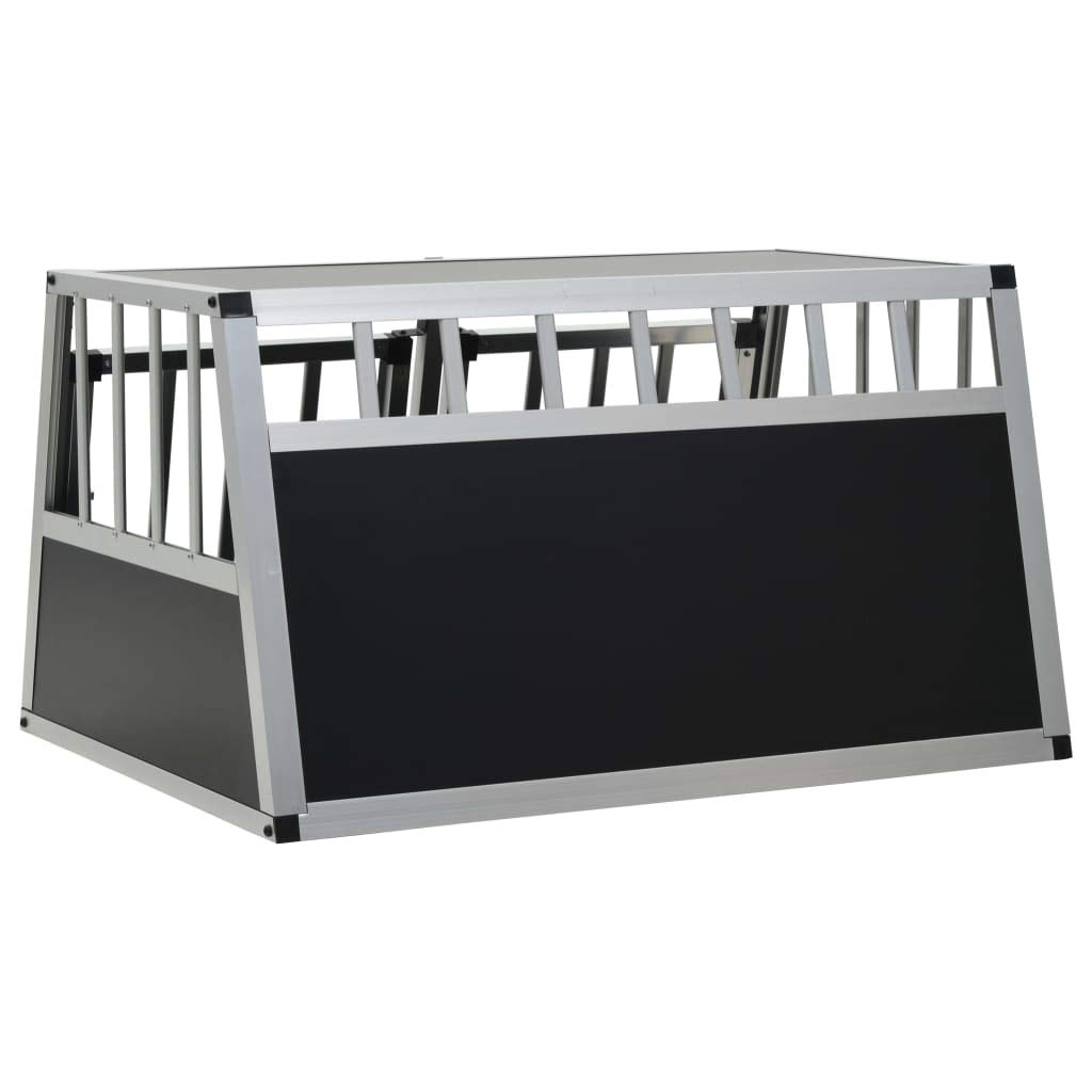 Hunde Transportbox für Auto 89 x 69 x 50 cm, mit Doppeltür, Hundebox Autobox Hundetransportbox Alubox Hund Reisebox Silber