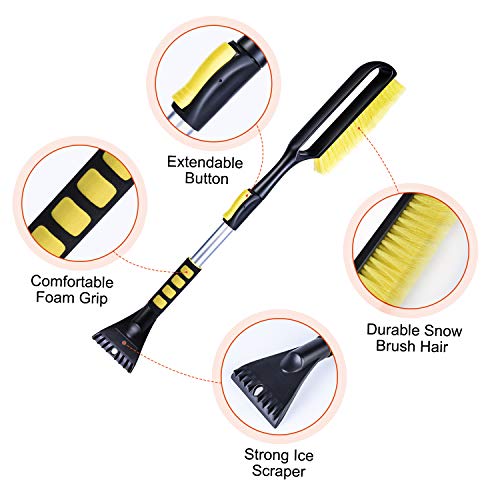 LOFTEK Snow Brush and Ice Scraper for car - 30.5\" to 39\" Extendable, Durable, Anti-Scratch Tool with Foam Grip for Removing Snow and Ice from The Windshield of The Car Easily