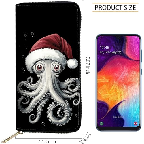 Image of RFID Blocking Leather Wallet for Women - Large Capacity Zip Around Clutch with 8 Card Slots,39 Cash Pockets & Coin Zipper,Funny Octopus Design
