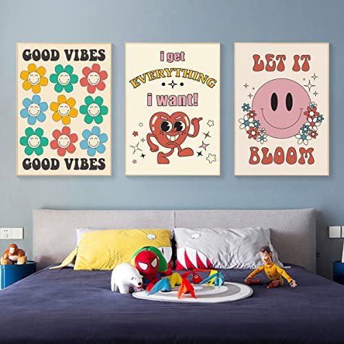 Mcanpst Good Vibes Retro Aesthetic Smiley Sunflower Poster Preppy Room Decor Wall Art Print,1970S 80S Room Decor, Positive Quote Poster, Flower Vintage Nostalgia Poster 16X24 Inch #TOP5