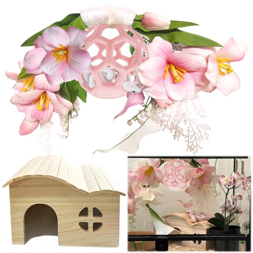 Reptile Hiding Branch&Ball Python - Enrichment Toys for Corn Snake,Tulip Artificial Bouquet Plant Artificial Decor for Snake Cage,Wood House for Leopard Gecko Habitat Lizard Chameleon Ball Pythons