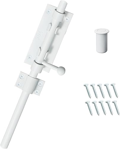 Miniatura 10 de Pestillo de perno de barril, pestillo de puerta de perno deslizante, cerradura deslizante blanca de 6.3 pulgadas con agujero de candado, herrajes