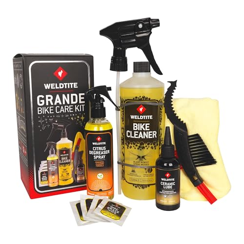 WELDTITE 6-in-1 Grande Bike Care Kit - Complete Cleaning & Maintenance Set With Bike Cleaner, Degreaser, Lube, Brushes, Wipes & Cleaning Cloth