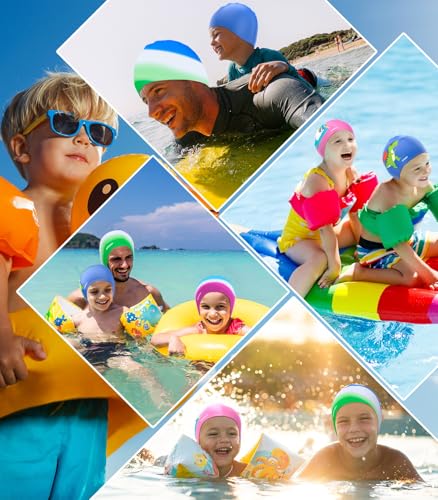 Badekappe Kinder - wasserdichte Badehaube für Jungen Mädchen, Silikon Schwimmkappe für 3-15 Jahre, Bequeme Badekappekinder mit UV-Schutz und rutschfest, Geeignet für Schwimmen Tauchen