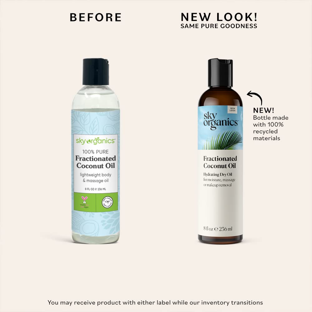 Sky Organics Fractionated Coconut Oil for Body & Face, 100% Pure to Condition, Soften & Smooth, 8 fl. Oz
