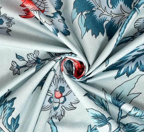 Image of KAWI Elastic Fitted Bedsheets Queen Size (60 inchx78 inch) Premium Cotton Feel for Double Bed with All Around Elastic, 2 Large Pillow Cover, 200TC - Firozi Color, Floral