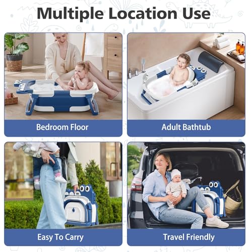 Image of TPN Collapsible Baby Bathtub, Baby Bath Tub with Soft Cushion & Real-Time Thermometer, Baby Bathtub Infant to Toddler Tub (0-36 Months), Portable Newborn Travel Bath Tub