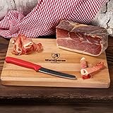 WURSTBARON® Serrano Schinken Set - 1kg Serrano Schinken am Stück ohne Knochen, Geschenkset mit Brett & Messer