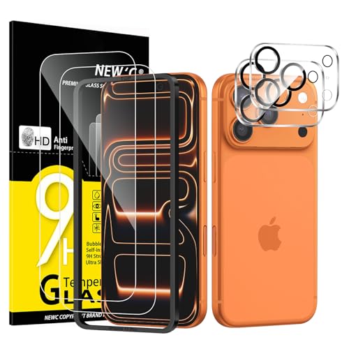 NEW'C Kit de 4, 2 x Verre Trempé pour iPhone 17 Pro (6,3 Pouces) et 2 x Protection Caméra Arrière - Kit Outil d'Installation Facile - Anti Rayures - Ultra Résistant-HD Transparent
