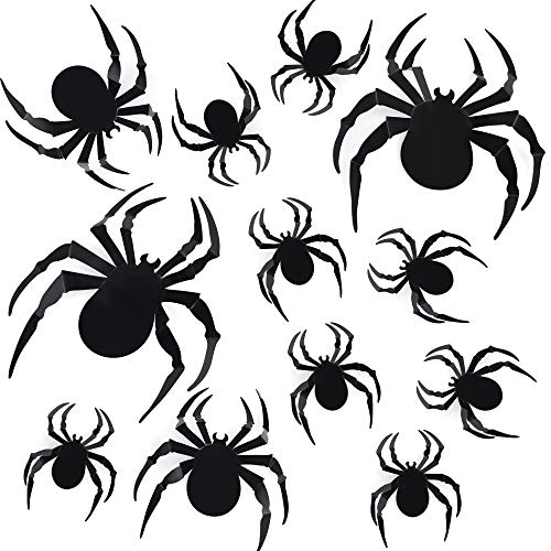 SYNARRY 48PCS Halloween 3D Spiders Decoration, 3 Different Sizes Realistic Reusable PVC Scary Spiders Sticker for Window Decal Wall DIY Home Decor Bathroom Indoor Halloween Party Supplies