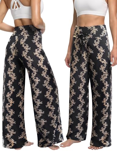 Image of ZOOSIXX Soft Black Pajama Pants for Women, Wide Leg Comfy Casual Lounge Yoga Capri Pants 22'' / 30''