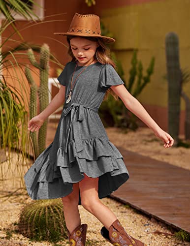 Arshiner Dresses For Girls Casual Summer Vintage High Low Hawaiian Dress Gray 13-14 Years #TOP1