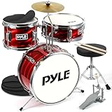 Pyle Kids Drum Kit, 3 Piece- Junior Drum Kit, Kids Drum Set- Age 5-7, With Wooden Shells, Bass & Foot Pedal, Snare, Tom, Cymbal Includes Adjustable Padded Seat & Pair of Lightweight Drumsticks