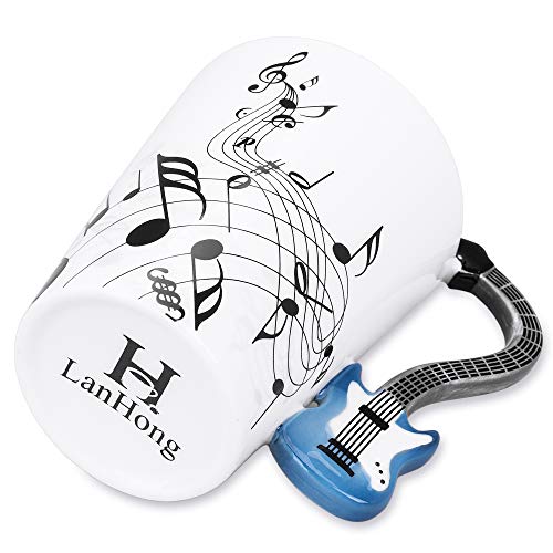 Lanhong - 13.5 Oz Musical Notes Design Guitar Coffee Mugs Drink Tea Milk Coffee Mug Ceramic Music Cup Gift For Friend (Blue) #TOP3