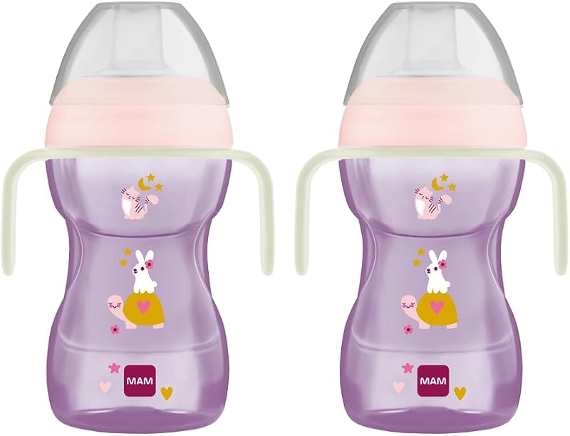 9.5oz Fun to Drink Spill Proof Baby Training Cup 8+ Months, 2 Pk | Glow In The Dark Handles, Soft Silicone Spout, BPA Free, Bottle To Cup Transition, Dishwasher Safe, Made In Europe
