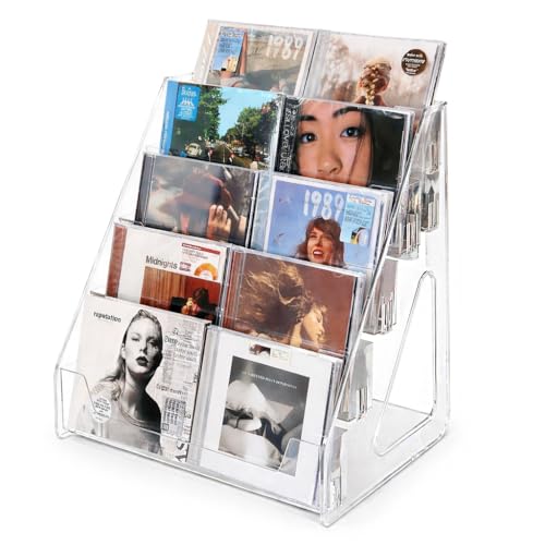 Avolin Acrylic CD Rack 5-Tier Cascading CD Storage Organizer Holds Up to 30 CD Jewel Cases Clear CD & DVD Display Shelf for Music Postcards & Cosmetics1PC