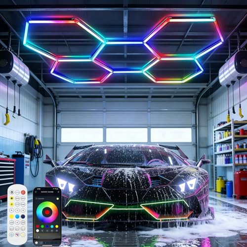 25 Pack RGB Hexagon Garage Light Kit, 5 Hex Panels