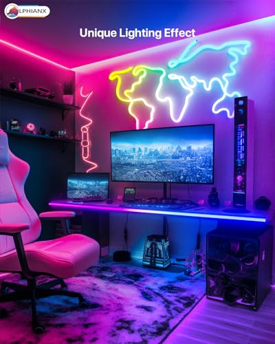 Lphianx Neon Rope Light, 3m LED Neon Flex with Music Sync, Compatible with Alexa, Google Assistant, LED Strip Lights for Bedroom Living Gaming Room Wall Decor (Not Support 5G WiFi)