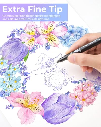 Ohuhu 36 Colouring Pens, Dual Tip Brush Pens Felt Tip Pens, Art Markers Set with Fineliner for Adults Colouring Book Drawing Calligraphy Sketching Journal, Art Gift, Maui - Black - Image 5