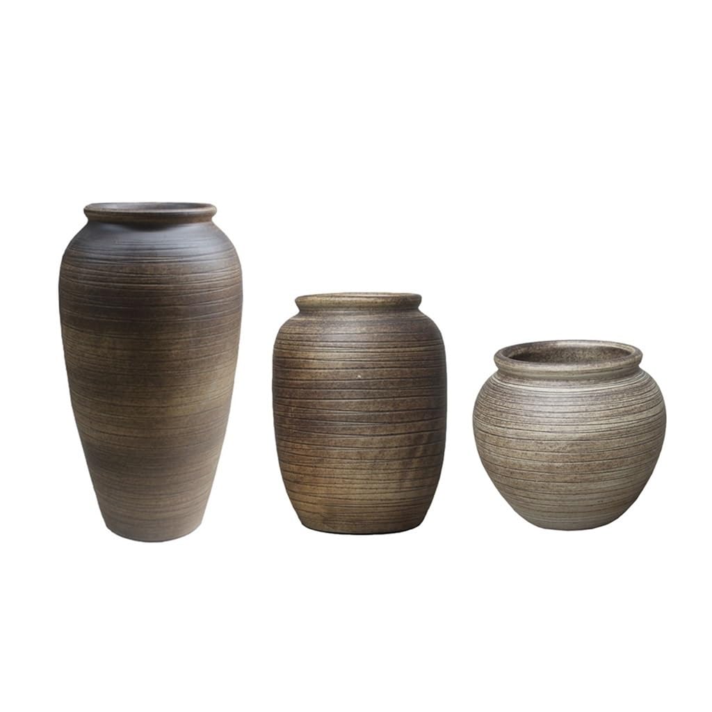 Decoration Pottery Pot Retro Rough Pottery Dried Flower Flower Arrangement Decoration Eramic Vase Three-piece Set Living Room Study for Living Dining Room Kitchen