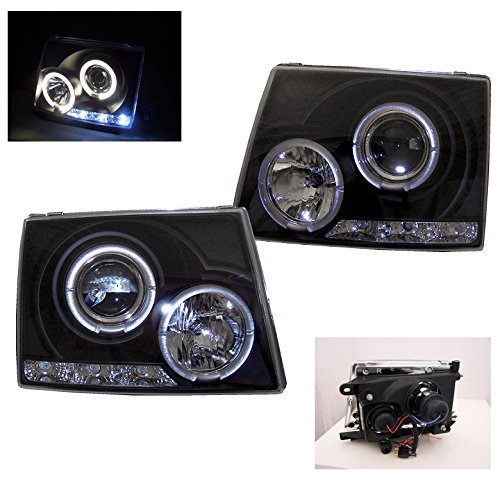 ZMAUTOPARTS Dual Halo LED Projector Headlights Headlamps Black Compatible with 1997-2000 Toyota Tacoma