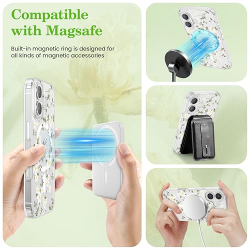 Étui magnétique iPhone 16 coque transparente fleurs de qualité