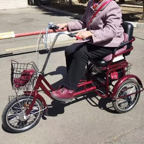 Triciclo para adultos y ancianos de 16 pulgadas, triciclo con pedales, asiento esponjoso con reposabrazos, triciclo cruiser de 3 ruedas, ruedas neumáticas con radios, color vino rojo miniatura 2