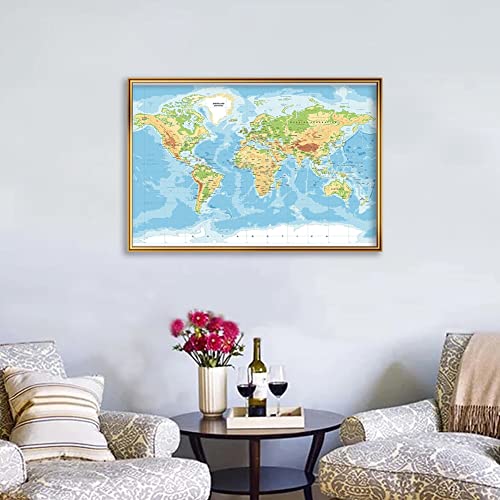 NLLeZ 1pc 45 * 30 cm Geländekarte der Welt kleine Größe Leinwand Malerei Wandkunst Poster School Supplies Wohnzimmer Home Dekoration Cover