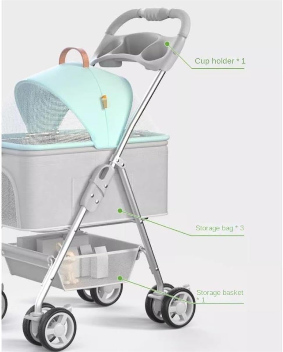 Stroller for Cats Dog Stroller Foldable Dog Stroller 3 in 1 Pet Stroller with Detachable Carrier Storage Basket 4 Wheels for Small Medium Dogs & Cats Pet Carrier Strolling Cart(Yellow)