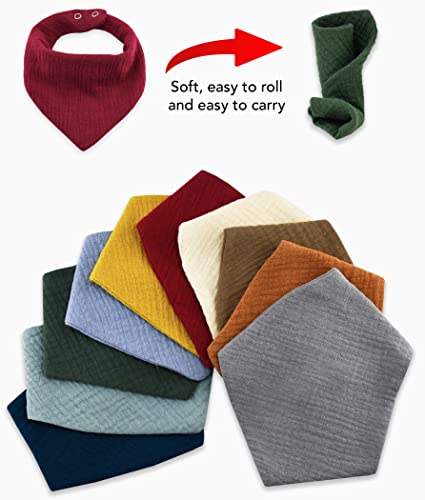 Meerdif Muslin Baby Bibs 10 Pack Baby Bandana Drool Bibs For Unisex Boys Girls, 100% Cotton 10 Solid Colors Set For Teething And Drooling #TOP2