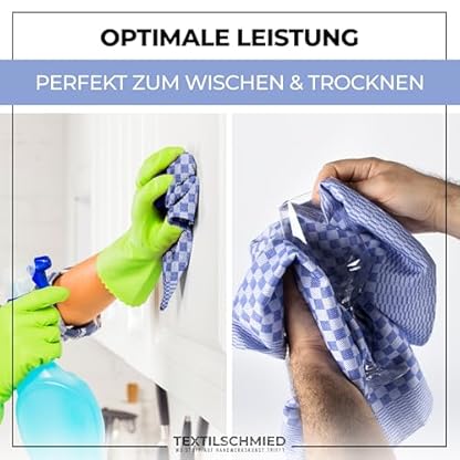Textilschmied Premium Geschirrtücher – 100% Baumwolle – 10er-Pack Spülhandtücher – 50x70cm – blau, grau, rot – Oeko-Tex Standard 100 zert. – schadstofffrei – schnelltrocknend – stark saugfähig (Blau) – Bild 8