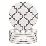 Y YHY Absorbent Stone Coaster Set, Drink Spills Coasters, Set of 6, Grey Line, Geometric Pattern