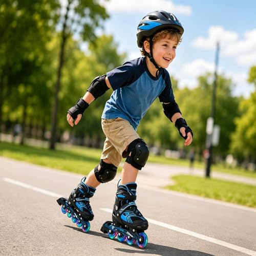 TOMSHOO Inliner, Rollschuhe Inline Roller Skates mit 4 Größen Verstellbar, LED Rädern, Mehrere Größenoptionen, Inlineskates für Kinder Erwachsene Jungen Mädchen