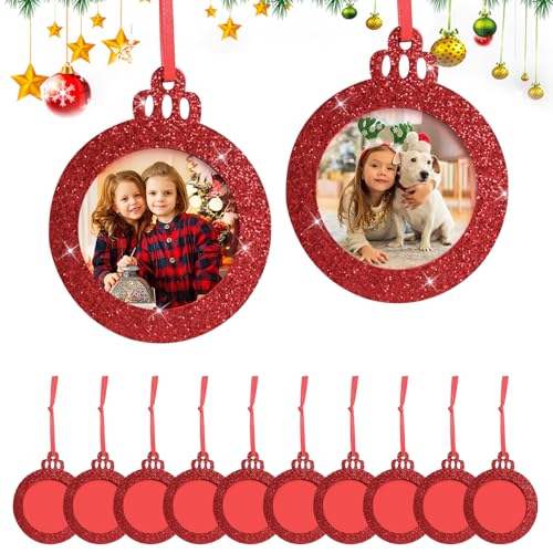 NHTJTHE 12 adornos de Navidad para marcos de fotos, mini marcos de fotos colgantes de fieltro, marco de fotos pequeño, árbol de Navidad, adornos colgantes para familia, Navidad, vacaciones, fiestas,