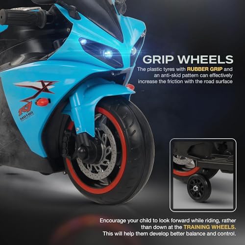 Image of Baybee R7 Baby Battery Operated Bike for Kids with Foot Accelerator & Music | Rechargeable Ride on Toy Bike with LED Light | Baby Electric Bike for Kids to Drive 1 to 3 Years Boys & Girls (Sky Blue)