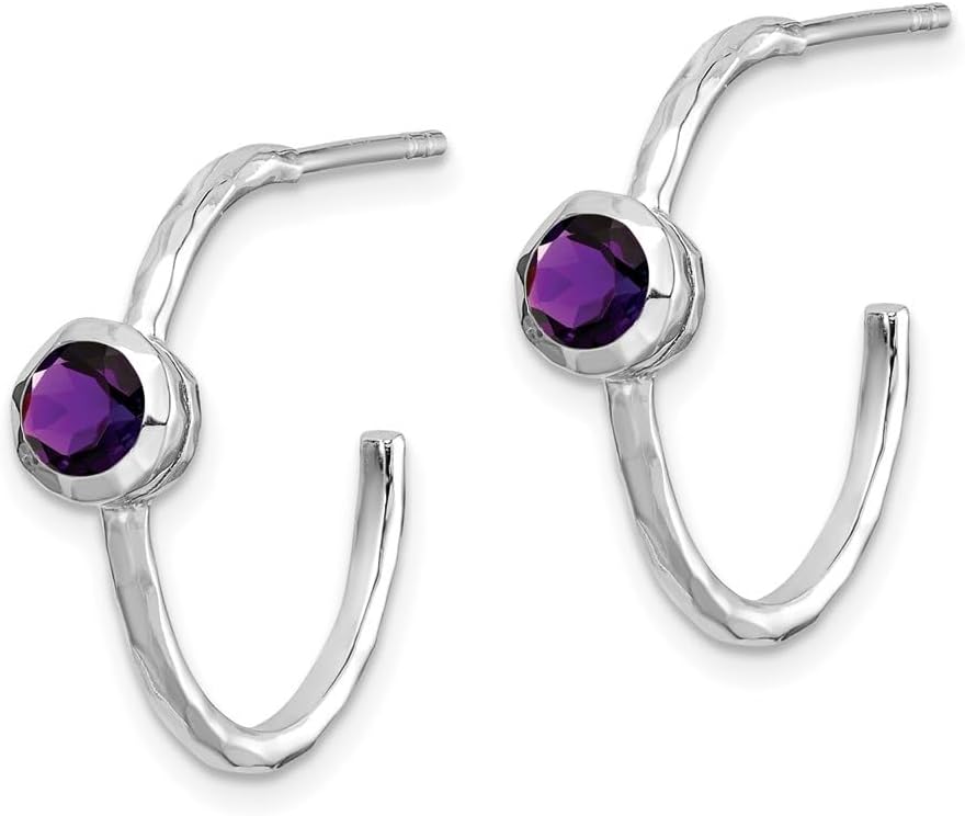 Diamond2Deal Sterling Silver Rhodium-plated Gemstone Hoop Earrings (Len-0.75 In, Wid-0.83 In)