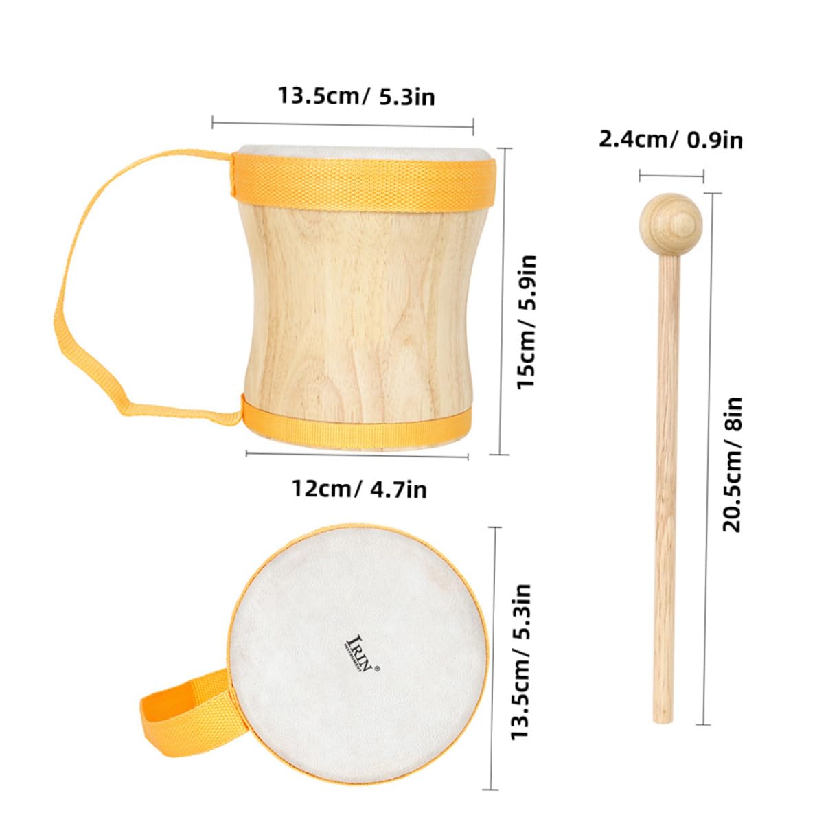 JEWEDECO Handmade Wooden Drum with Sheepskin Head Music Instrument for Classroom and Home