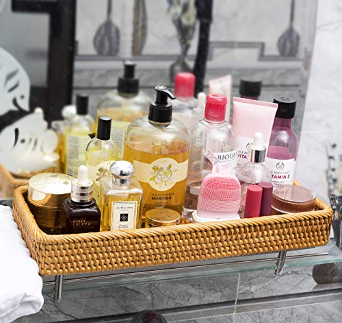 Long Narrow Rattan Tray For Bathroom Vanity Trays Decorative Jewelry Makeup Woven Back Of Toilet Organizer Tray Serving Rectangle Paper Towel Storage By Kolstraw (16 X 6 In, Honey Brown) #TOP2