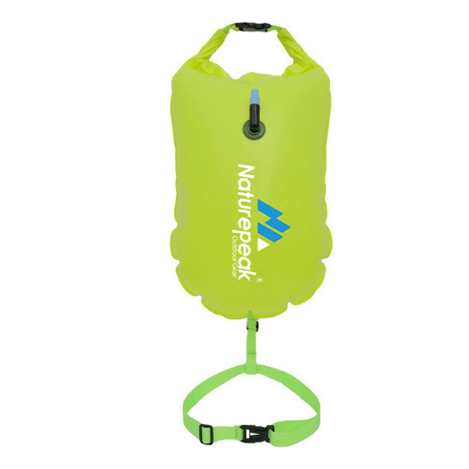 Falafoty Swim Buoy Outdoor Swim Float, 48*31cm Inflatable Swim Buoy Highly Visible Tow Air Float Suit for Open Water Swimming Sport Snorkeling Kayaker Triathletes Racing Training Accessories (Green)