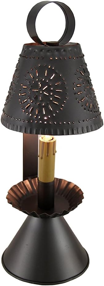 Zeckos Smokey Black Finish Colonial Style Punched Tin Accent Lamp