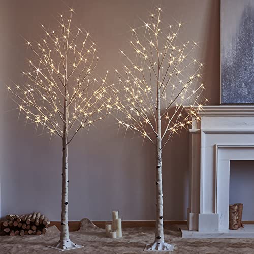 Fudios Lighted Birch Trees 6FT 96 LED Fairy Lights, Lit Artificial Twig Tree with Warm White Lights Plug in for Home Christmas Wedding Party Decor Indoor Outdoor 2 Sets