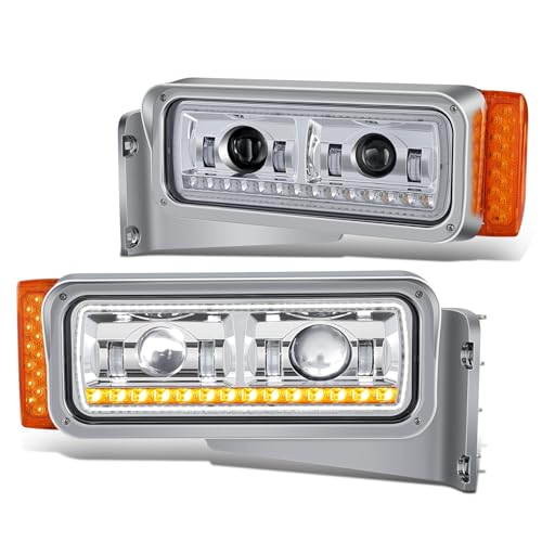 DNA MOTORING Pair of Headlight Assemblies Compatible With 1981-1988 Peterbilt 359 1987-2007 Peterbilt 379 2008-2021 Peterbilt 389 35775 35776 Chrome Housing HL-HAY-062-CH