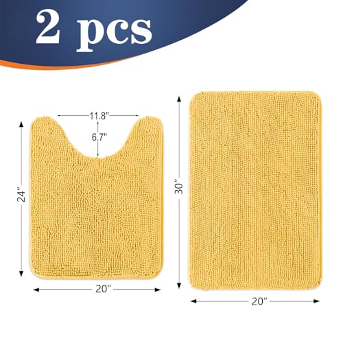 Image of OLANLY Bathroom Rugs Sets 2 Piece, Soft Absorbent Chenille Bath Mats and U-Shaped Contour Toilet Mat Area Rug Set, Machine Washable Bath Carpet, Home Decor Accessories(30 inchx20 inch+24 inchx20 inch, Yellow)
