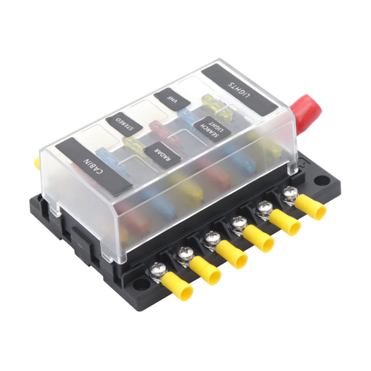 42pcs Marine 12-Way Fuse Box Set LED Indicator Waterproof Automotive Fuse Holder Adjustable Height Includes and Terminal Connectors for RV and Yacht